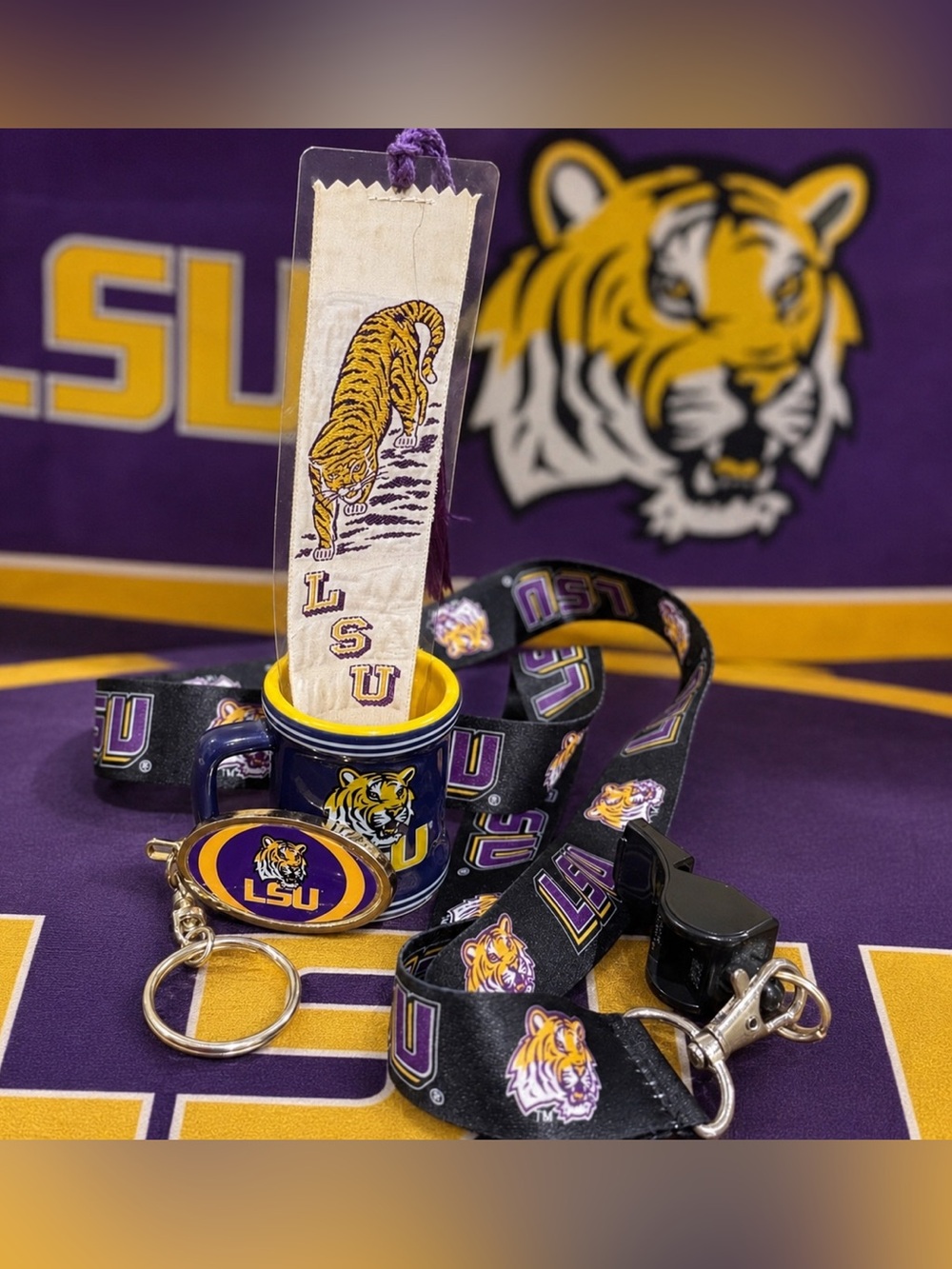 LSU Mini Mug ,Bookmark, Keychain & Lanyard Set